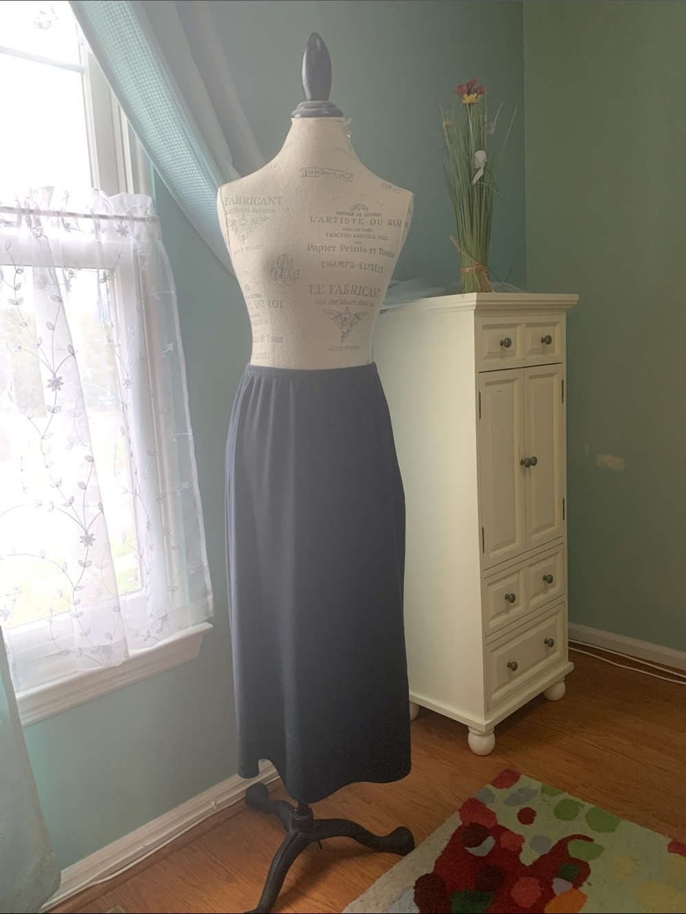 Lands' End Black Midi Skirt with Elastic Waist